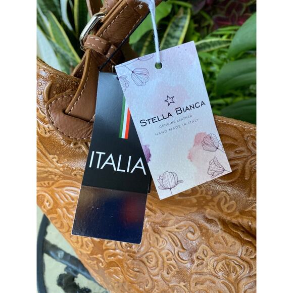 Reduced! NWT Huge STELLA BIANCA Italy Embossed Real Leather Tote/Weekend Bag NEW - Picture 2 of 16